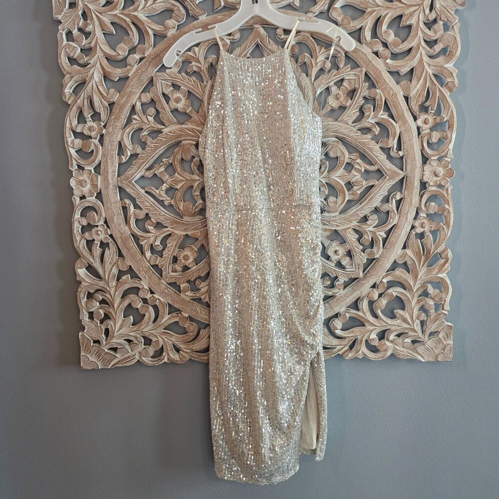 Crystal Doll Silver Ivory Sequins Mini Dress Size 11 Sparkly Party Dress